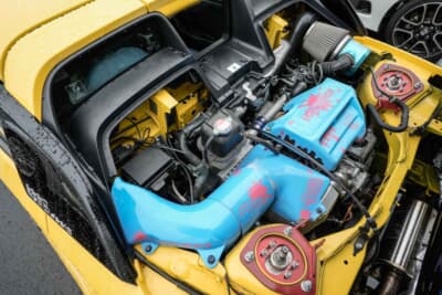 ホンダ S660 Neo Classic：エアダクトなどはガゼールパンチを採用。足まわりもキャンバーなどセッティング可能な車高調整キットが組み込まれている