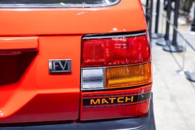 「MARCH」ではなく「MATCH」と遊び心も。テールランプなどは磨いて修復したが、ステッカーは作り直した
