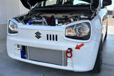 19＃日向繁美はHA36用オリジナル前置きインタークーラーを投入。マシントラブルで惜しくもリタイアしたが、参加者は興味津々だった