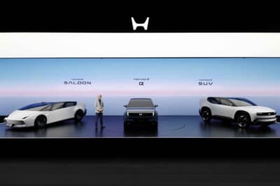 ホンダ 0シリーズ コンセプト: ホンダの次世代EV群。じつは新しい「Hマーク」エンブレムが採用されており、原点回帰と未来への広がりを示すデザインへと密かにリニューアルされているのもポイントです