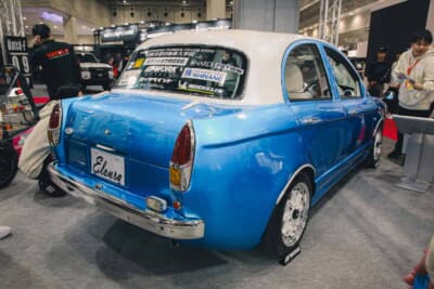 前後フェンダーはブルーバードの型を取ってFRPでマーチの車格に合わせて成型。リアはCピラーから後ろがすべてブルーバード。テールランプもブルーバードから流用