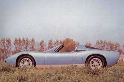 ランボルギーニ ミウラ ロードスター：ガンディーニが描き出した流麗なボディラインが際立つ、プロトタイプの美しいサイドビュー