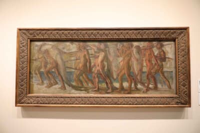 石橋正二郎氏は、同郷である久留米市出身の芸術家の作品収集にも力を注いだ。こちらは、美術館建造のきっかけともなった青木繁の作品「海の幸」（1904年/油彩/重要文化財）