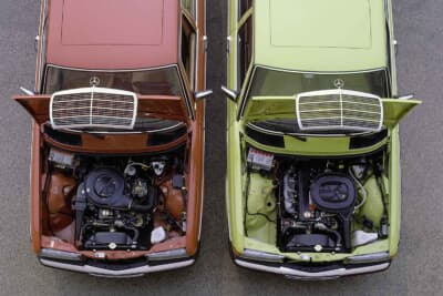 「W123」の走りを支えたパワートレインのひとつ。SOHC 4気筒の「200」および「230」ガソリンエンジン