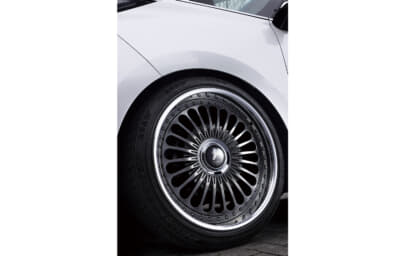レオンハルト フォルガー：サイズは21×10.0J・30で、カラーはチタングラデーション。細いスポークが重なり合うような複雑な造形が、足元に圧倒的な存在感を与えている