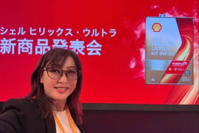 フェラーリと共同開発のエンジンオイルのシェル ヒリックス ウルトラ発表会に出席した吉田由美さん