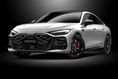 MOMO REVENGE 2.0：アウディ「A5」装着イメージ。スーパーグロッシーブラックポリッシュのリムがホワイトボディを引き締める