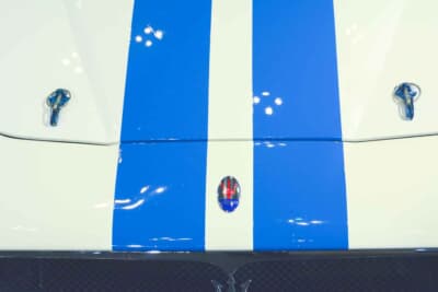 マセラティ グランスポーツ トロフェオ:ボンネットに配されたストライプと、誇らしげな三つ鉾のエンブレム。