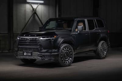レクサス GX：マットブラックの車体にジュノゥLC300を履かせたエムズスピードのデモカー