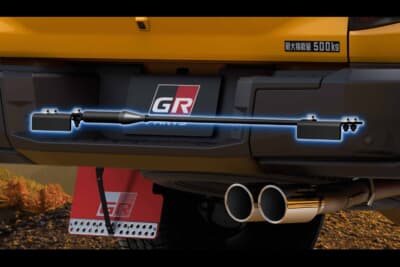 トヨタ新型 ハイラックス:リアもバンパーの奥にダンパーを設置することができる。体感しやすいアイテムで、上質な走りを実現する