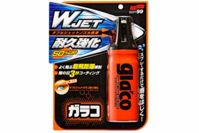 Wジェットガラコ ガラス耐久強化:新開発のダブルジェットノズルで約3秒施工を実現。耐久性も約50%向上し、撥水効果が長く続く