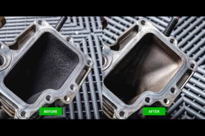 Champ Turbo Pro：内部にこびり付いたカーボンの施工前と施工後。本来の性能を取り戻す効果的な施工だ
