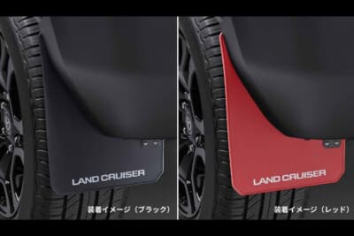 トヨタ ランドクルーザーFJ:泥や飛び石からボディを守り、リアにロゴがあしらわれて本格SUVらしさを演出するマッドフラップ