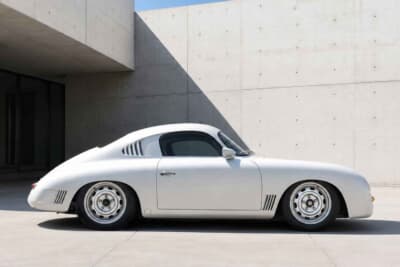 ポルシェ 356 European SL:車高が適度に落とされたサイドビュー。初期型911にインスパイアされたリアサスペンションが採用され、走行性能が現代的にアップデートされている