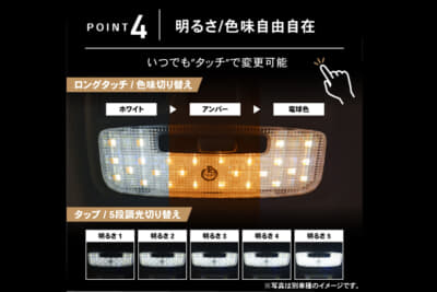 トヨタ 30系アルファード/ヴェルファイア:レンズを指先で触れるだけで光の色や明るさを自由自在に切り替えられる直感的なタッチ式操作