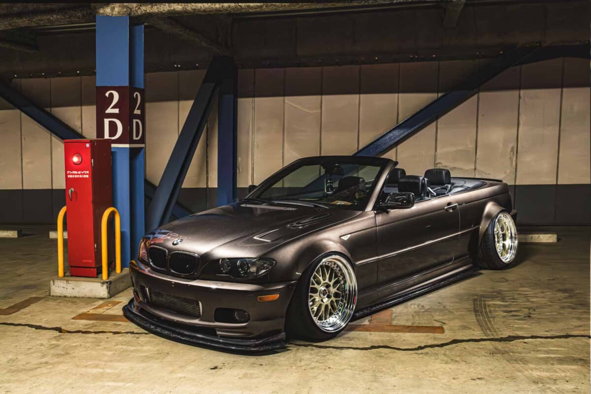 e46 カブリオレ　ハードトップ 片側70mmワイド化に12J極太リム！15年愛するBMW「E46カブリオレ」の