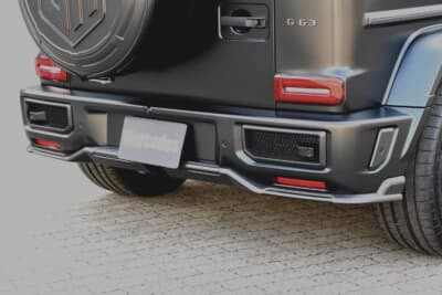 メルセデスAMG G63：カーボンディフューザーを備えたリアバンパーと、G63エンブレム