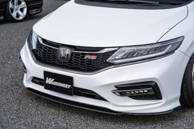 ホンダ ジェイド：RSグレード純正グリルとDKファクトリー製フロントエアロを組み合わせたシャープなフロント周り