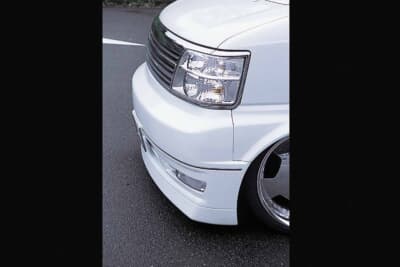 E50 エルグランド:真横から見るとこのエアロのコンパクトさがよくわかる 。ボトムをあえて内巻きとせず、適度な量感を持たせたため、存在感も満点だ